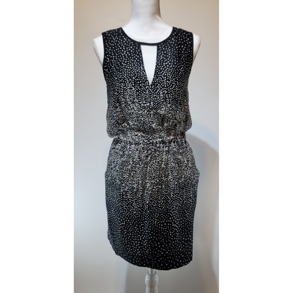 Cluny‎ Abstract Polka Dot Cage Back Midi Dress Size 4 Black & White Casual Chic